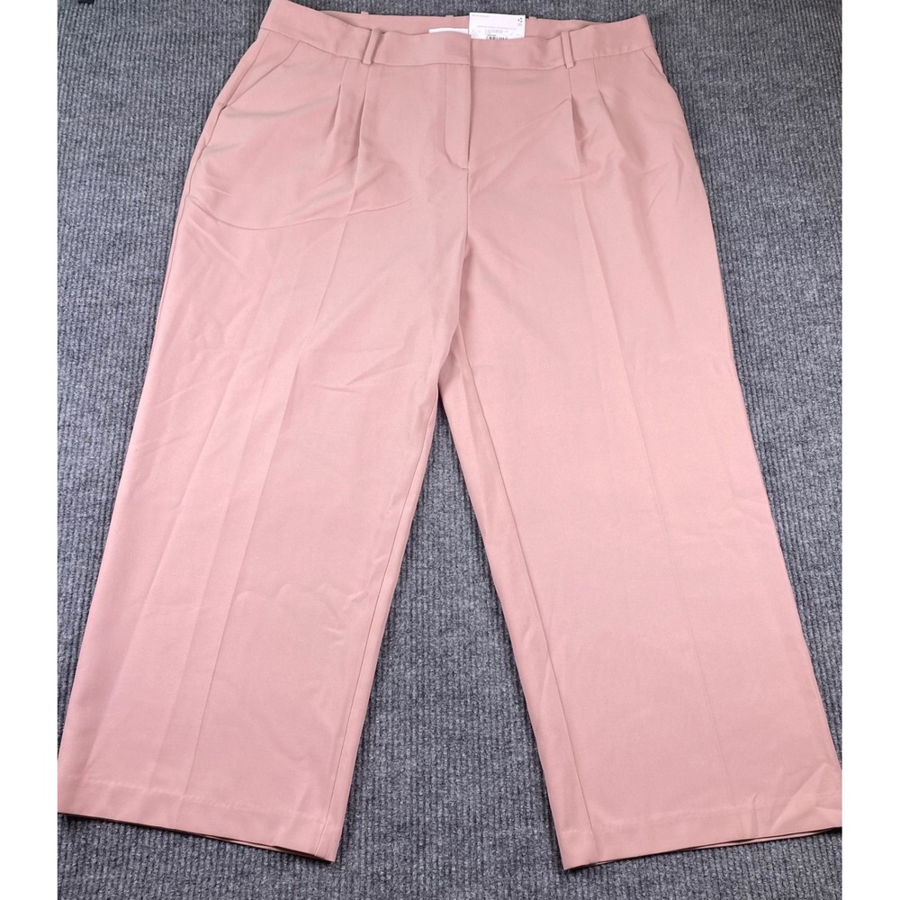 Liz Claiborne Pleated Trouser Womens 22W Rose Pink Wide Leg Cropped Business